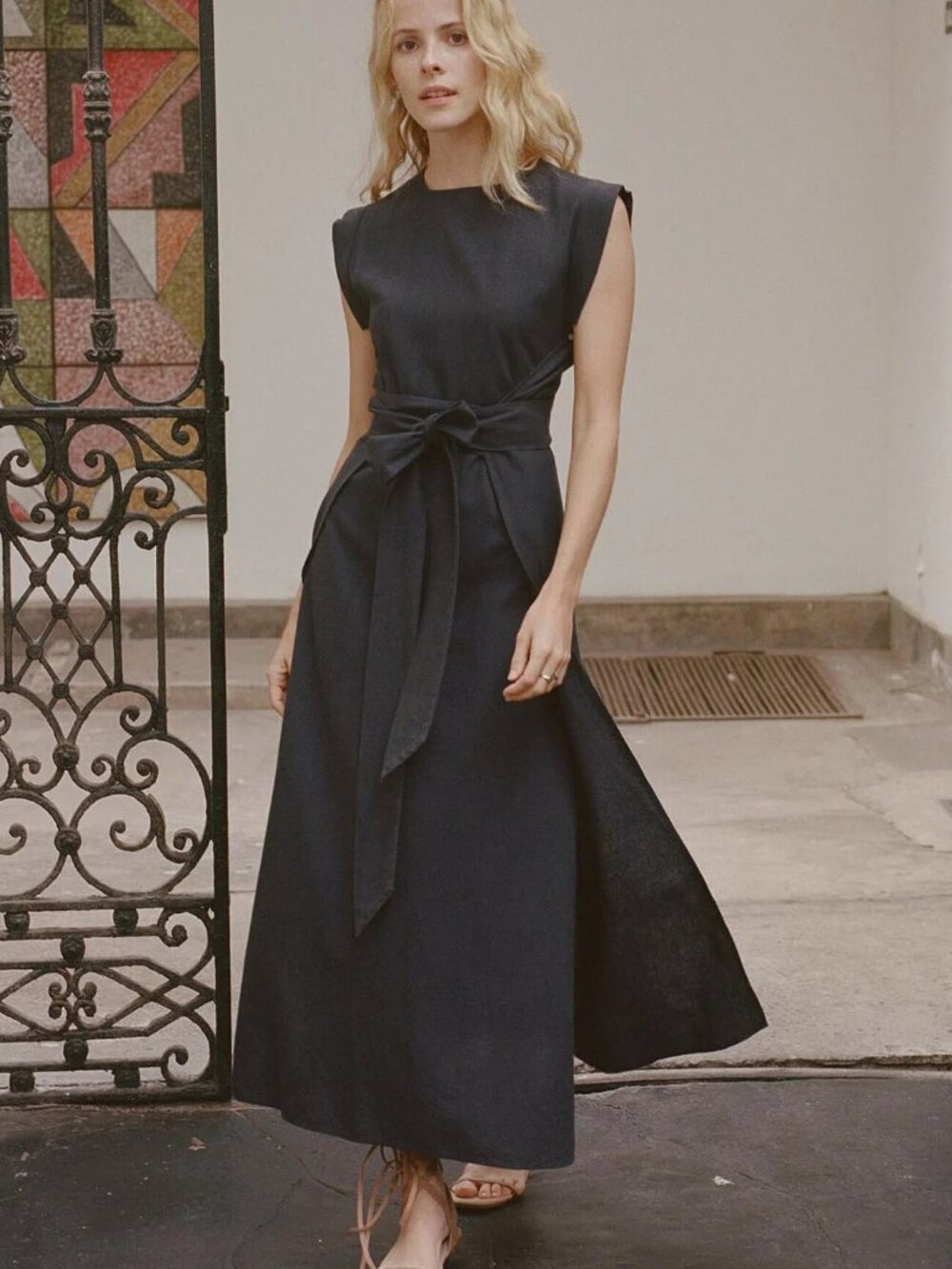 NWT DÔEN Ash Raw Silk Midi Dress Deep Ink Black Size M